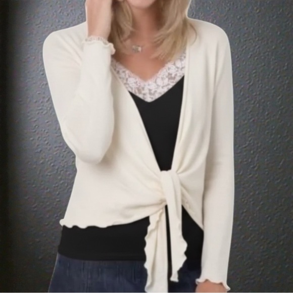 WoolOvers Sweaters - WoolOvers Optic White Wrap Cardigan Sweater Made from a Cotton/Silk Blend